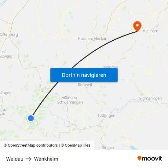 Waldau to Wankheim map