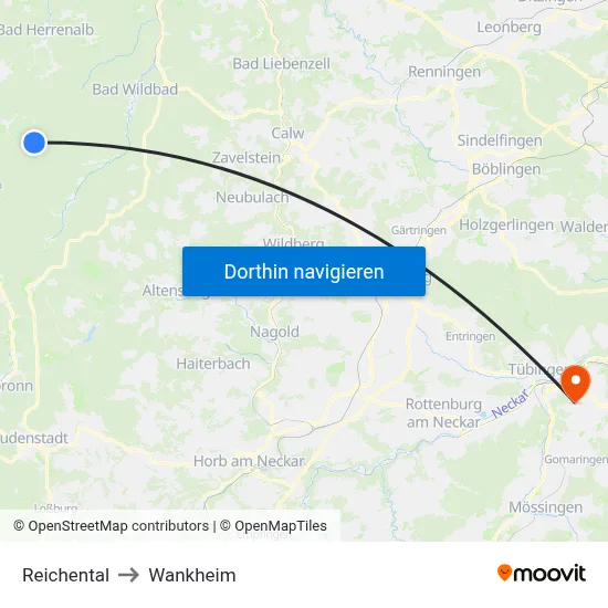 Reichental to Wankheim map