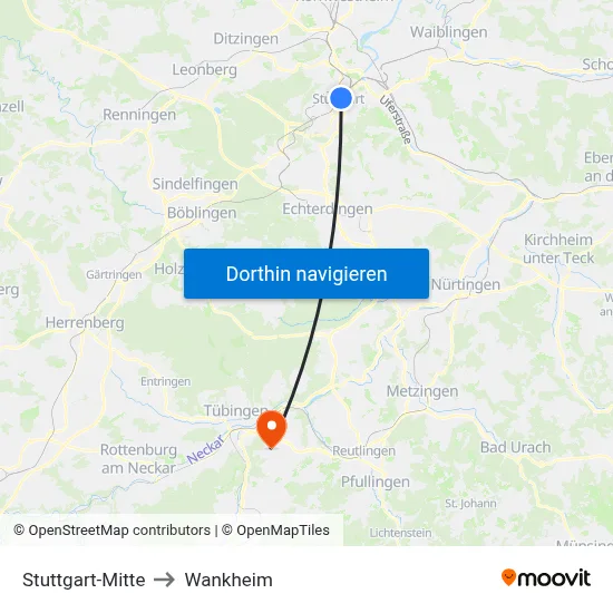 Stuttgart-Mitte to Wankheim map