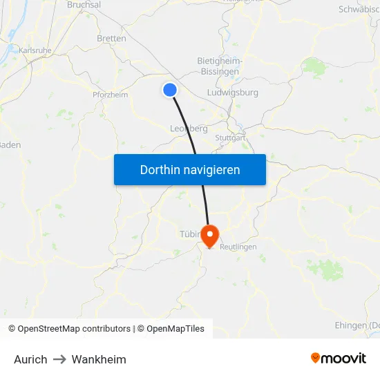 Aurich to Wankheim map