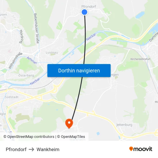 Pfrondorf to Wankheim map