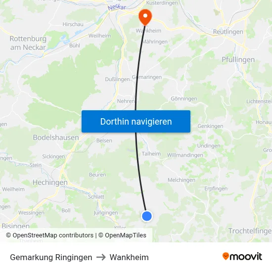 Gemarkung Ringingen to Wankheim map