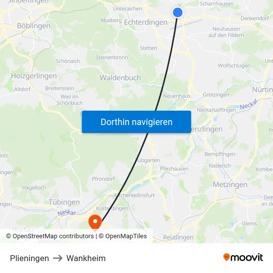 Plieningen to Wankheim map