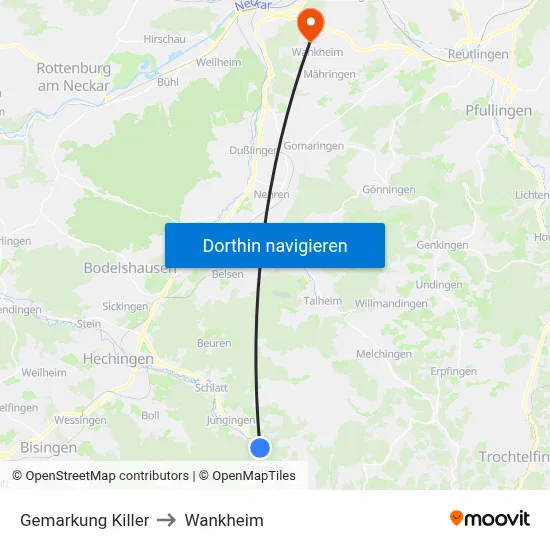 Gemarkung Killer to Wankheim map