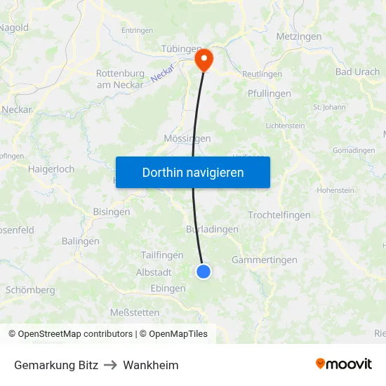 Gemarkung Bitz to Wankheim map