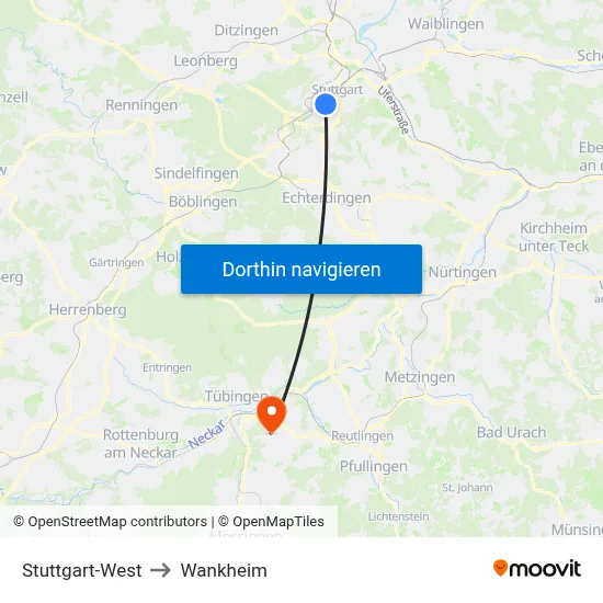 Stuttgart-West to Wankheim map
