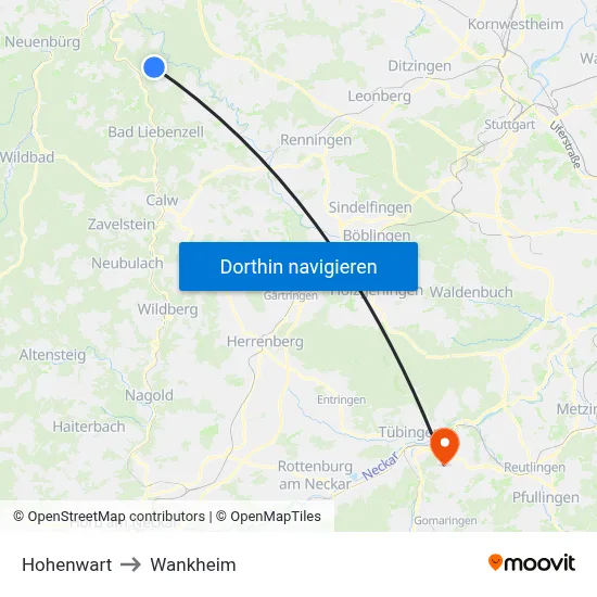 Hohenwart to Wankheim map