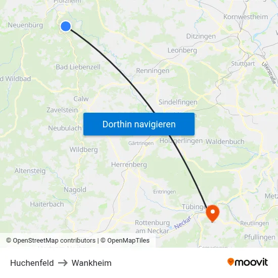 Huchenfeld to Wankheim map