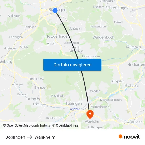 Böblingen to Wankheim map