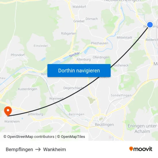 Bempflingen to Wankheim map