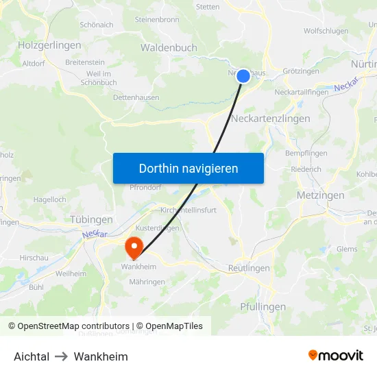 Aichtal to Wankheim map