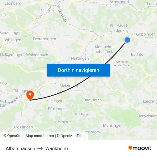Albershausen to Wankheim map