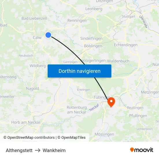 Althengstett to Wankheim map
