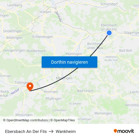 Ebersbach An Der Fils to Wankheim map