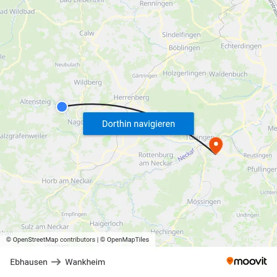 Ebhausen to Wankheim map