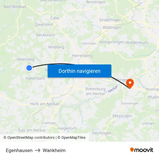 Egenhausen to Wankheim map