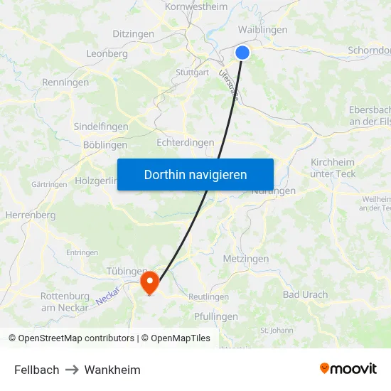 Fellbach to Wankheim map