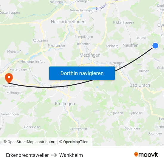 Erkenbrechtsweiler to Wankheim map