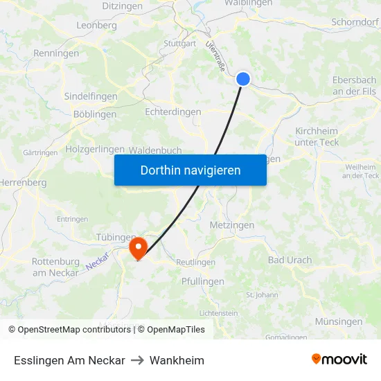 Esslingen Am Neckar to Wankheim map