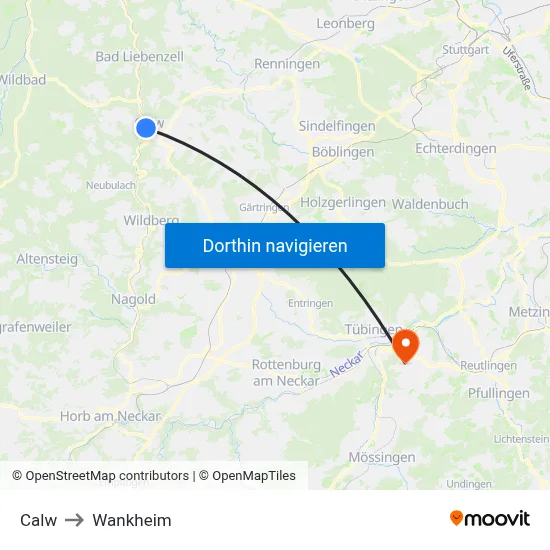 Calw to Wankheim map