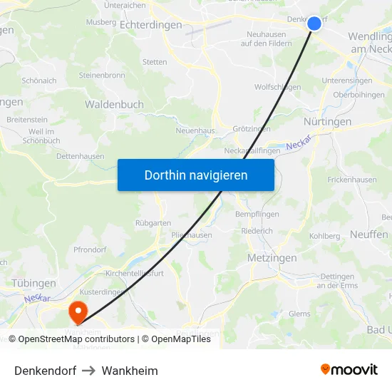Denkendorf to Wankheim map