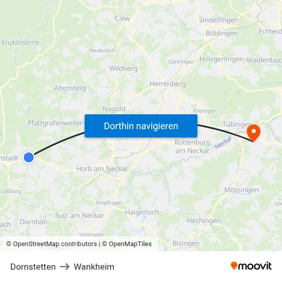 Dornstetten to Wankheim map
