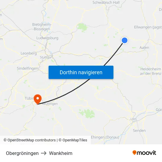 Obergröningen to Wankheim map