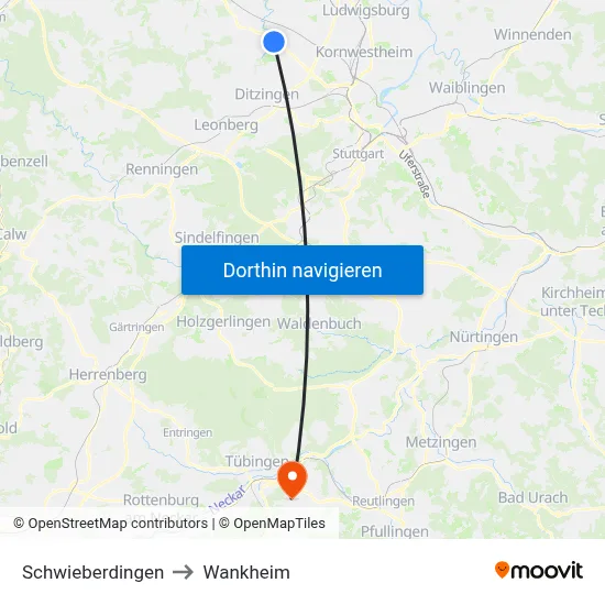 Schwieberdingen to Wankheim map