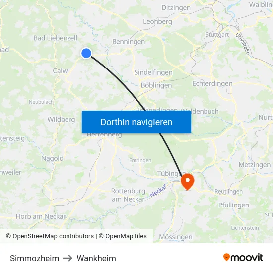 Simmozheim to Wankheim map