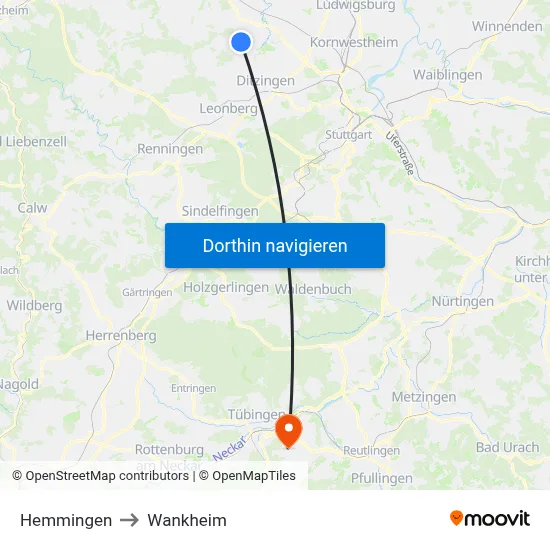 Hemmingen to Wankheim map