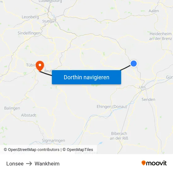 Lonsee to Wankheim map