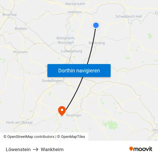 Löwenstein to Wankheim map