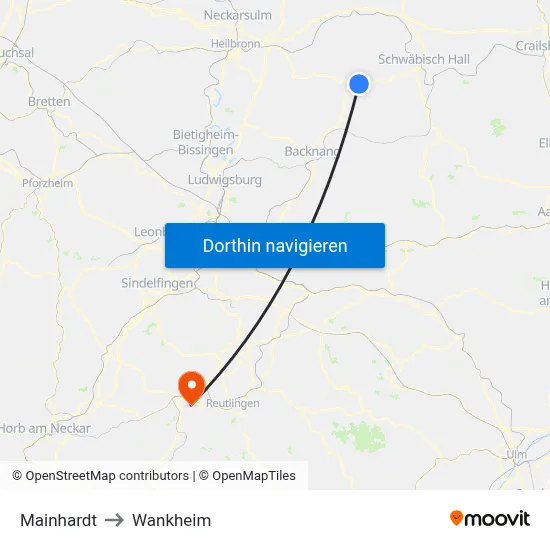 Mainhardt to Wankheim map