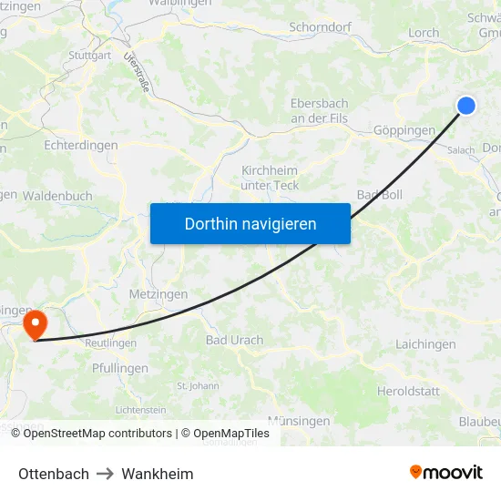 Ottenbach to Wankheim map