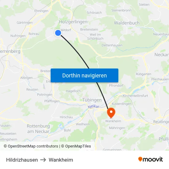 Hildrizhausen to Wankheim map