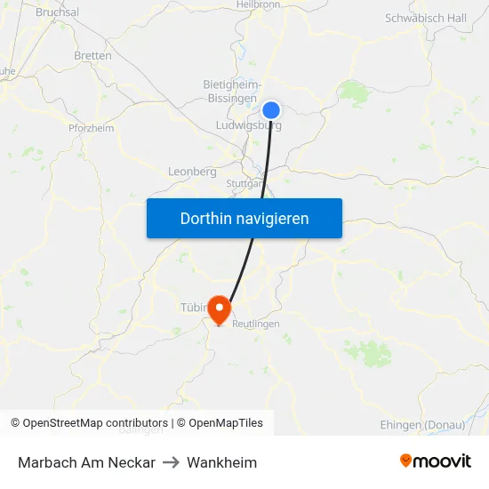 Marbach Am Neckar to Wankheim map