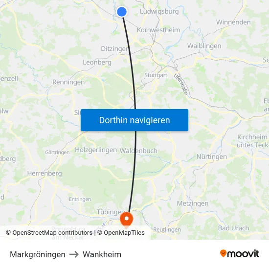 Markgröningen to Wankheim map