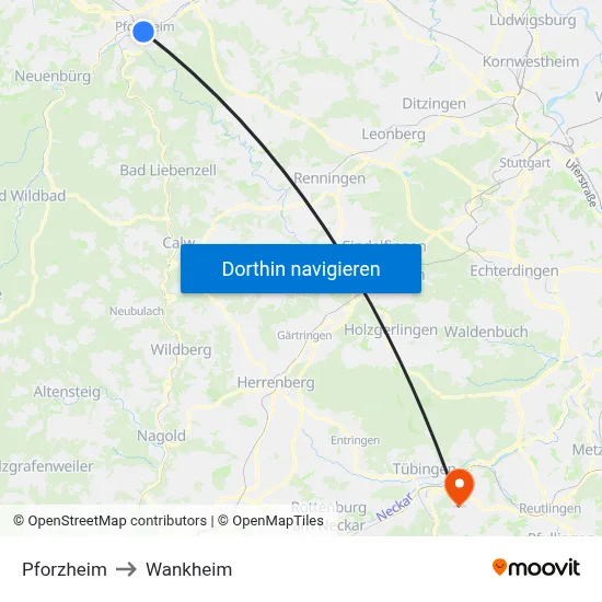 Pforzheim to Wankheim map