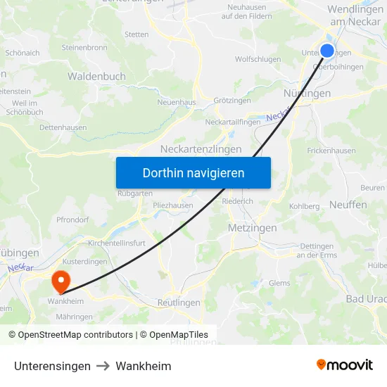 Unterensingen to Wankheim map