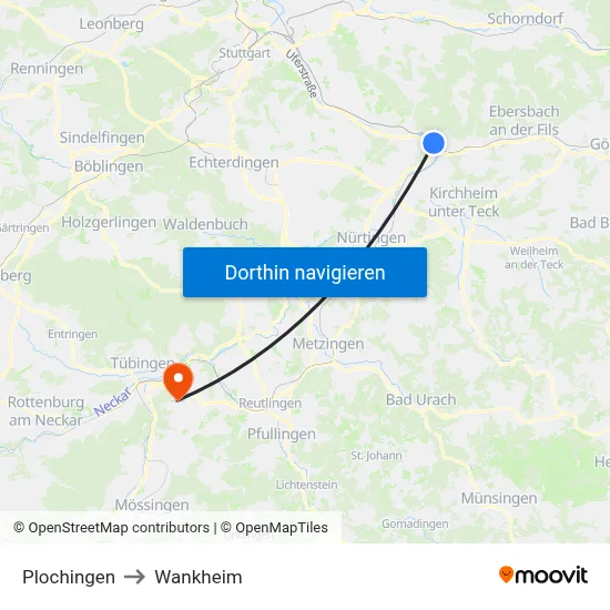 Plochingen to Wankheim map