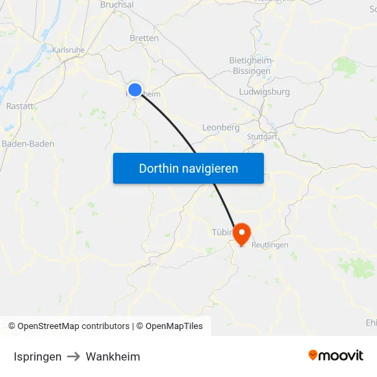 Ispringen to Wankheim map