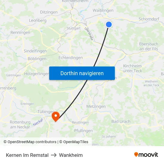 Kernen Im Remstal to Wankheim map