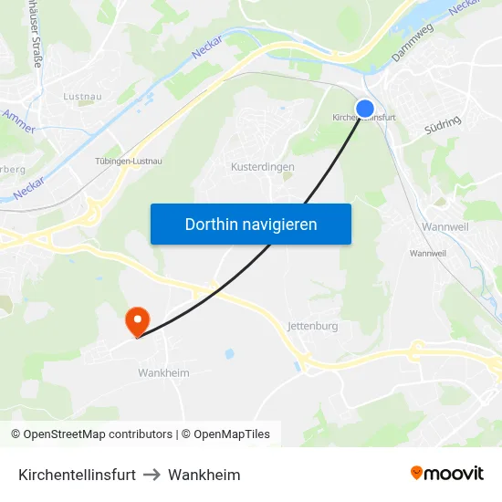 Kirchentellinsfurt to Wankheim map