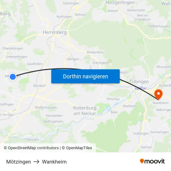 Mötzingen to Wankheim map