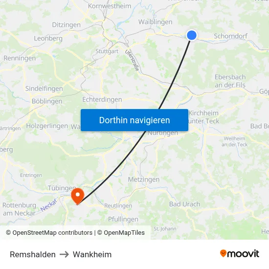 Remshalden to Wankheim map