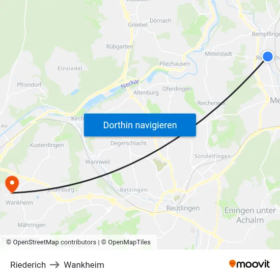 Riederich to Wankheim map