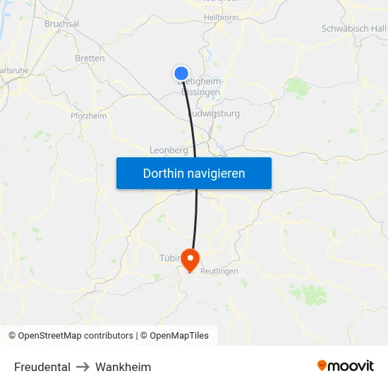 Freudental to Wankheim map