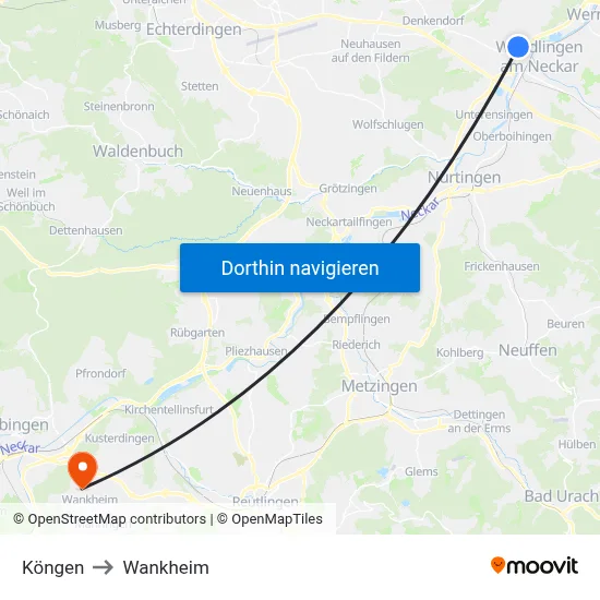 Köngen to Wankheim map