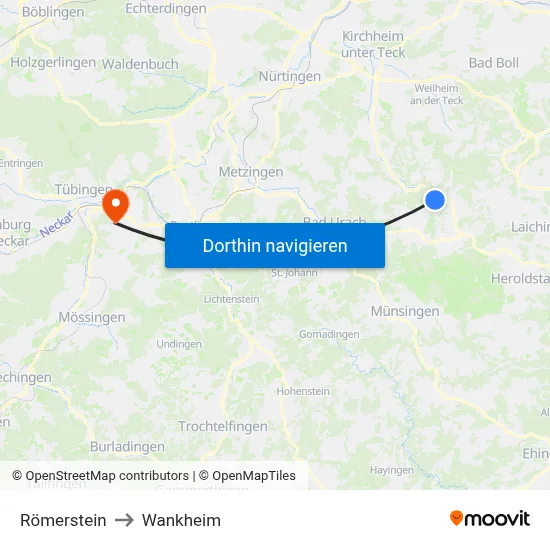 Römerstein to Wankheim map