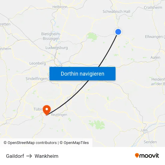 Gaildorf to Wankheim map